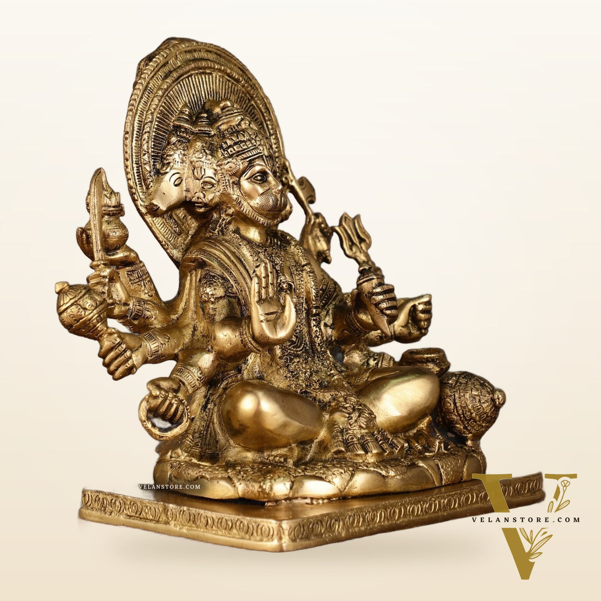 Pure Brass Superfine Panchmukhi Hanuman Blessing Statue - 10 inch antique finish