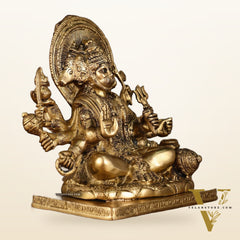 Pure Brass Superfine Panchmukhi Hanuman Blessing Statue - 10 inch antique finish