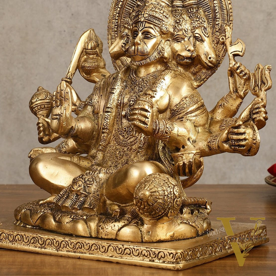 Pure Brass Superfine Panchmukhi Hanuman Blessing Statue - 10 inch