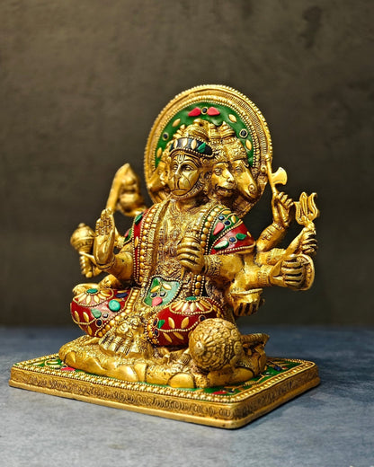 Pure Brass Superfine Panchmukhi Hanuman Blessing Statue - 10 inch multicolour