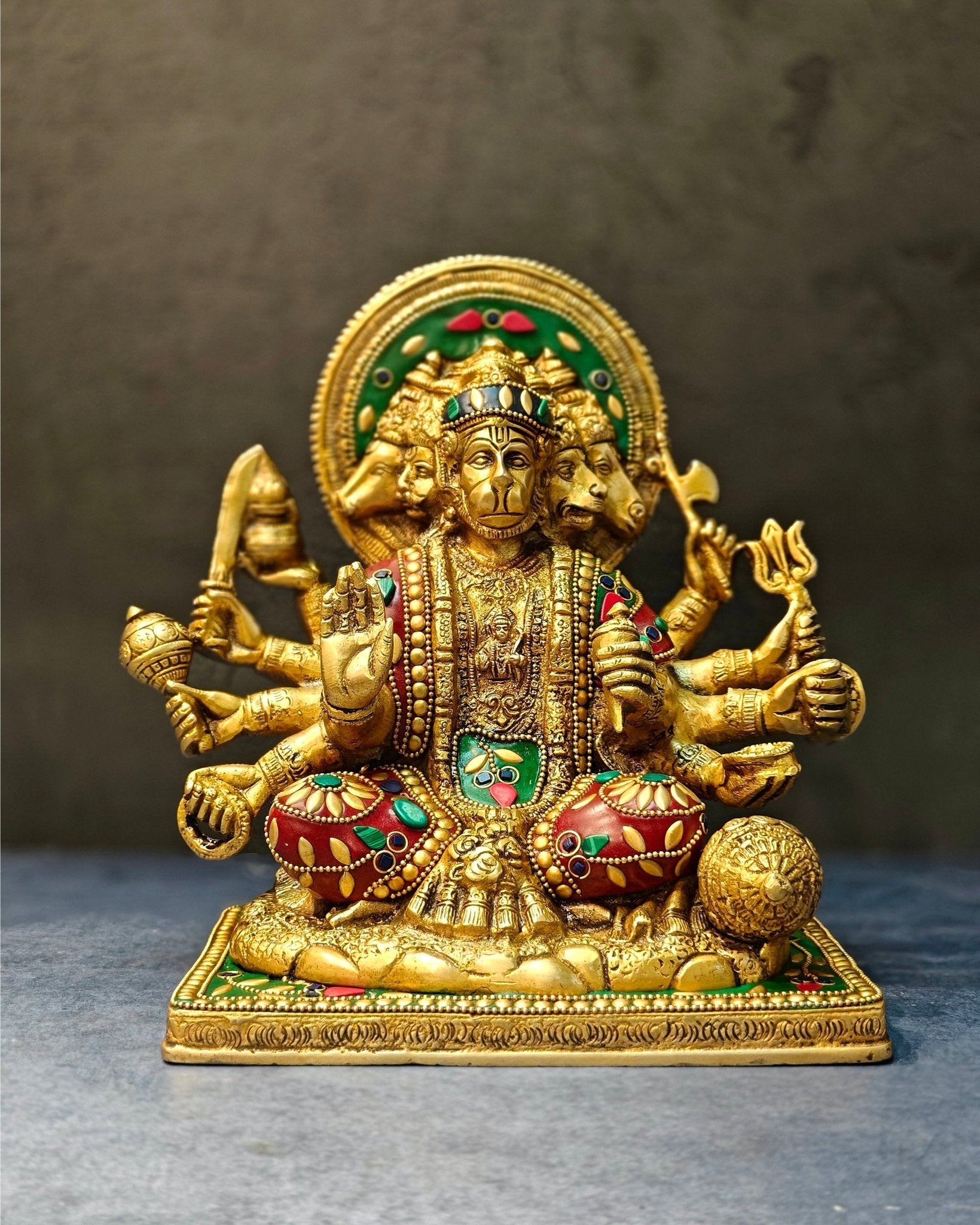 Pure Brass Superfine Panchmukhi Hanuman Blessing Statue - 10 inch multicolour