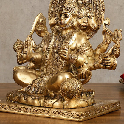 Pure Brass Superfine Panchmukhi Hanuman Blessing Statue - 10 inch