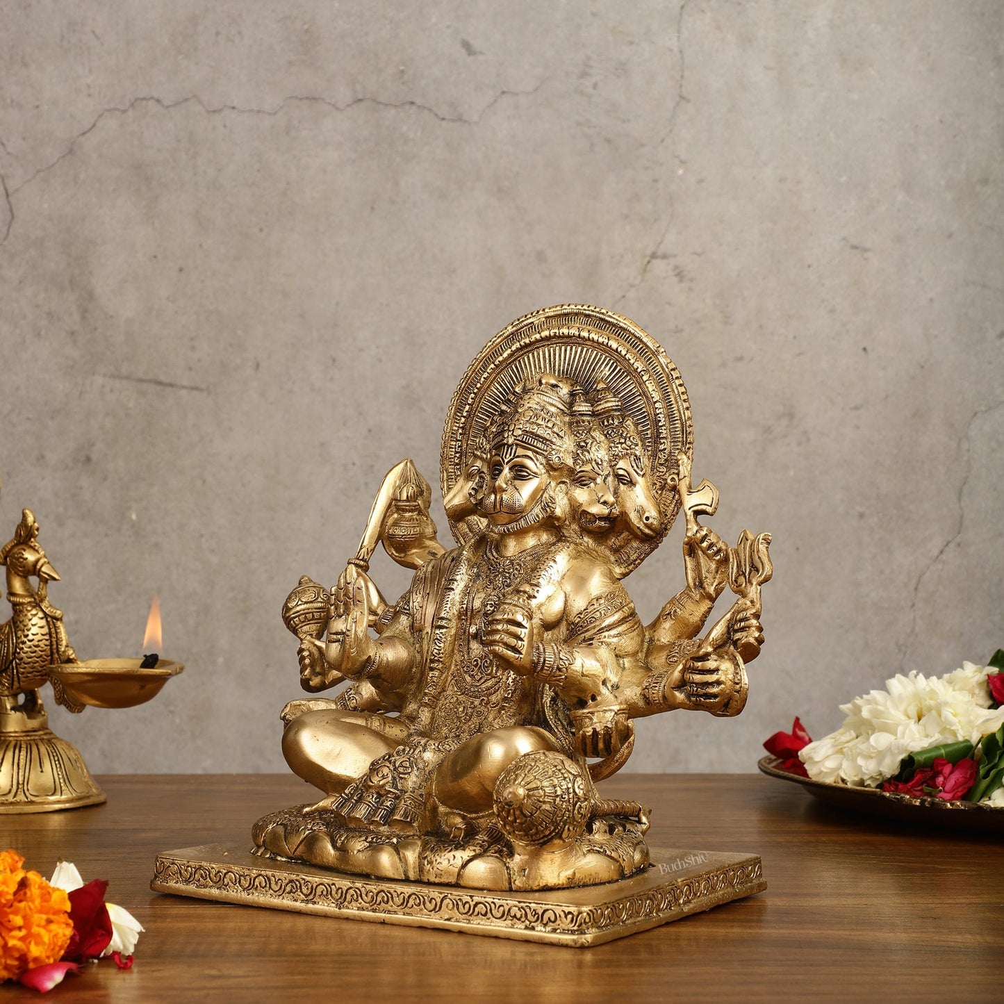 Pure Brass Superfine Panchmukhi Hanuman Blessing Statue - 10 inch