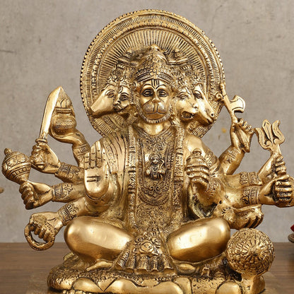Pure Brass Superfine Panchmukhi Hanuman Blessing Statue - 10 inch