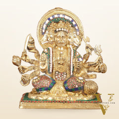 Pure Brass Superfine Panchmukhi Hanuman Blessing Statue with Multicolour Meenakari - 10"