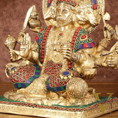 Pure Brass Superfine Panchmukhi Hanuman Blessing Statue with Multicolour Meenakari - 10"