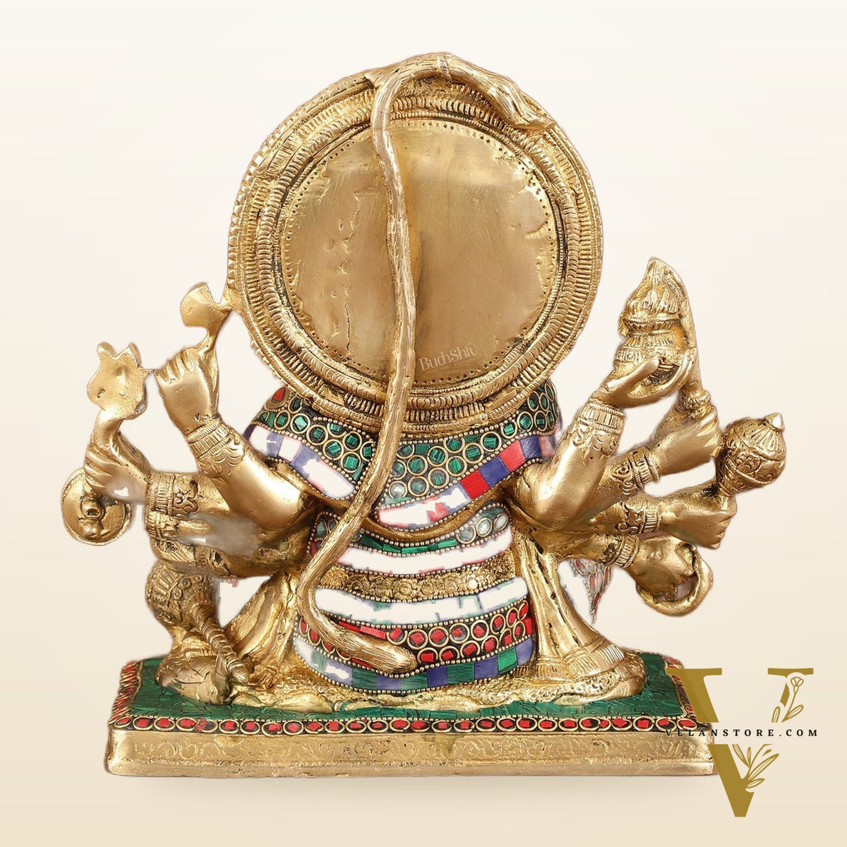 Pure Brass Superfine Panchmukhi Hanuman Blessing Statue with Multicolour Meenakari - 10"