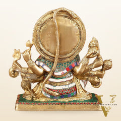 Pure Brass Superfine Panchmukhi Hanuman Blessing Statue with Multicolour Meenakari - 10"
