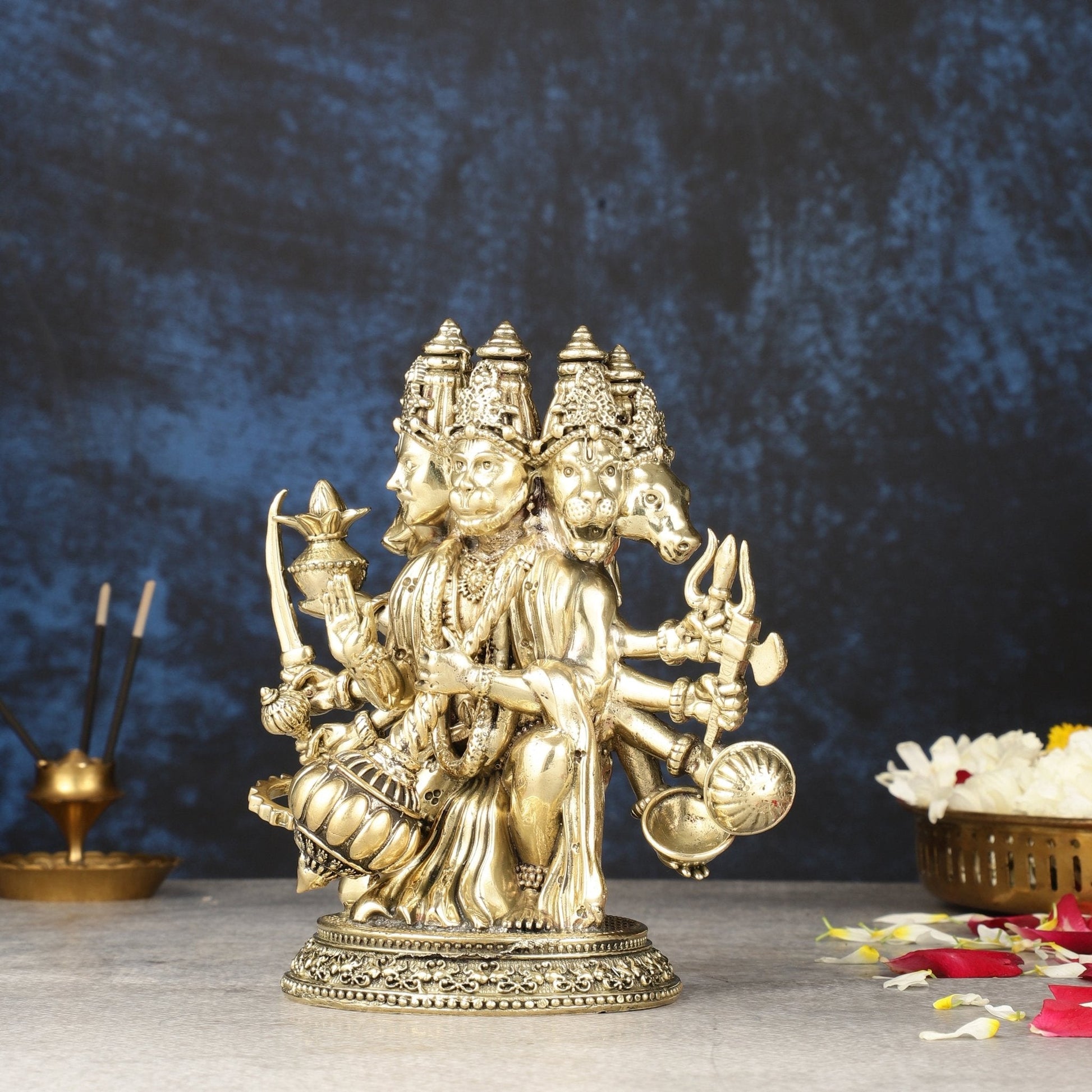 Pure Brass Superfine Panchmukhi Hanuman Idol | 6.5"