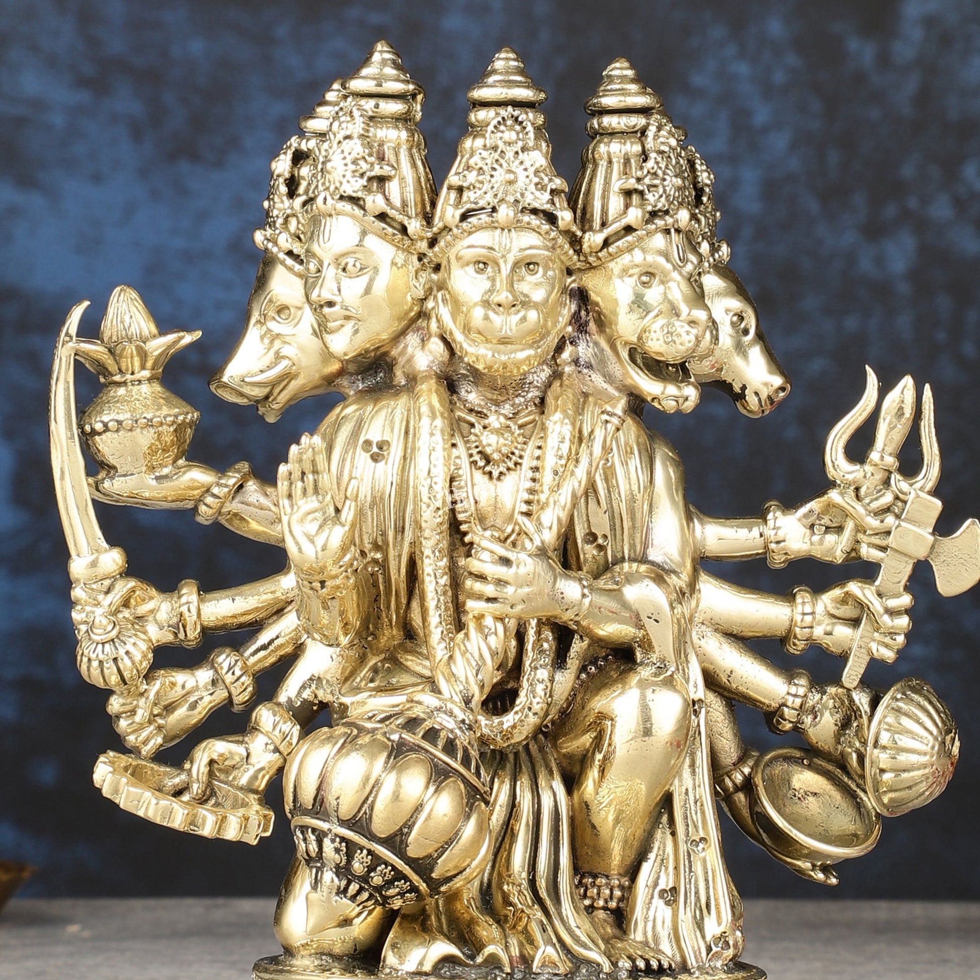 Pure Brass Superfine Panchmukhi Hanuman Idol | 6.5"