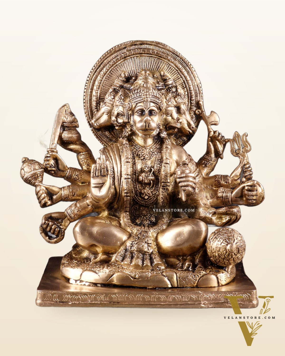 Pure Brass Superfine Panchmukhi Hanuman Statue - 10 inch matte