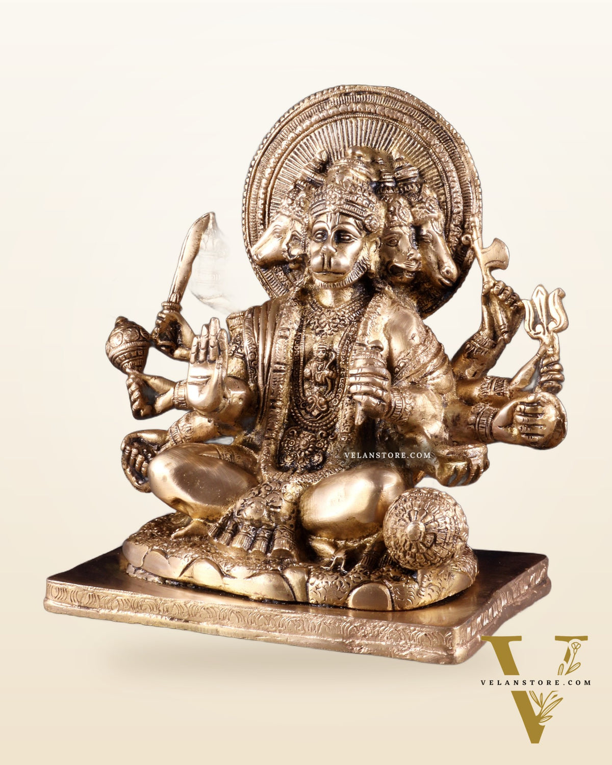 Pure Brass Superfine Panchmukhi Hanuman Statue - 10 inch matte