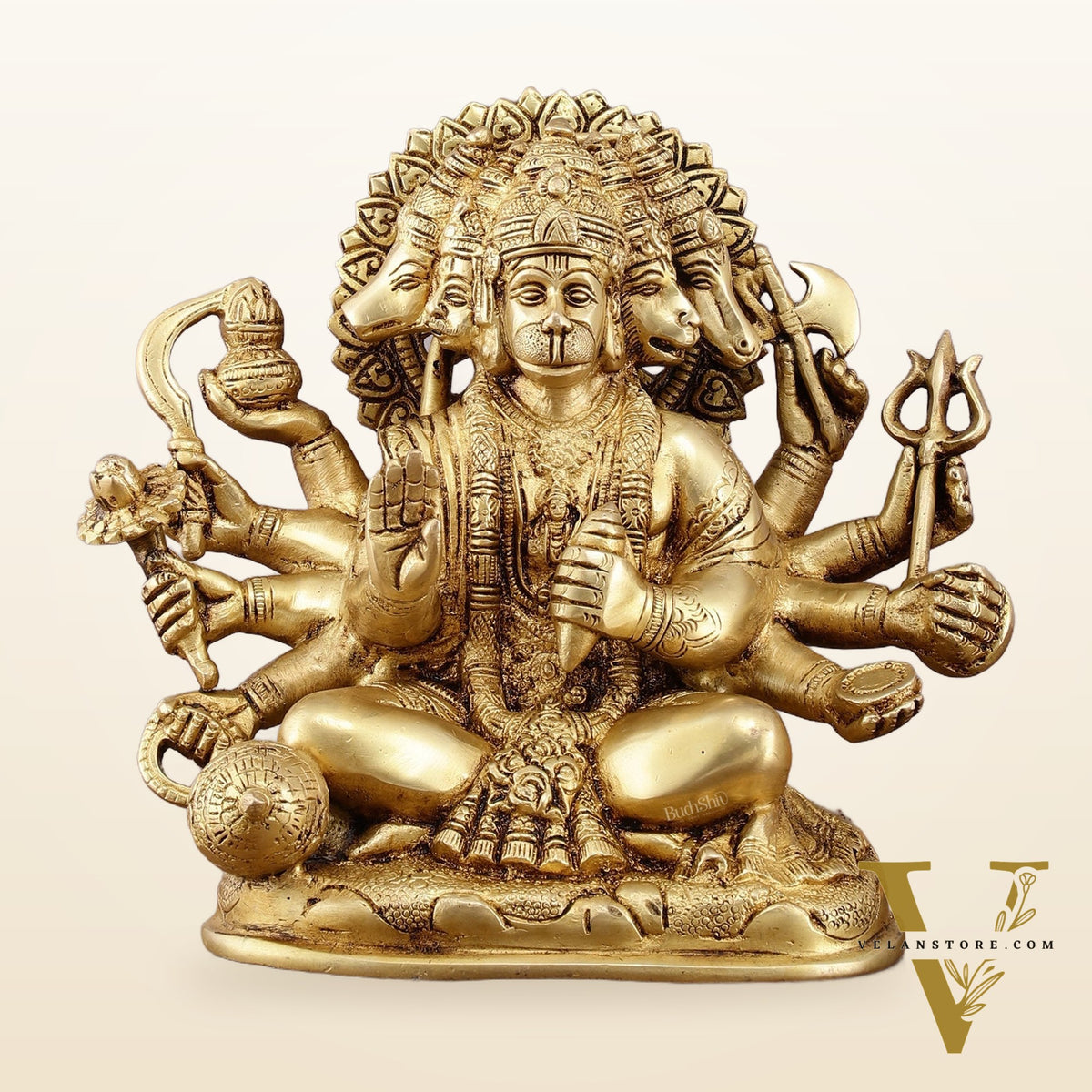 Pure Brass Superfine Panchmukhi Hanuman Statue - 8" Divine Protection and Strength