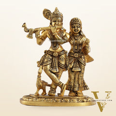 Pure Brass Superfine Radha Krishna Idol with Peacock 7 inch