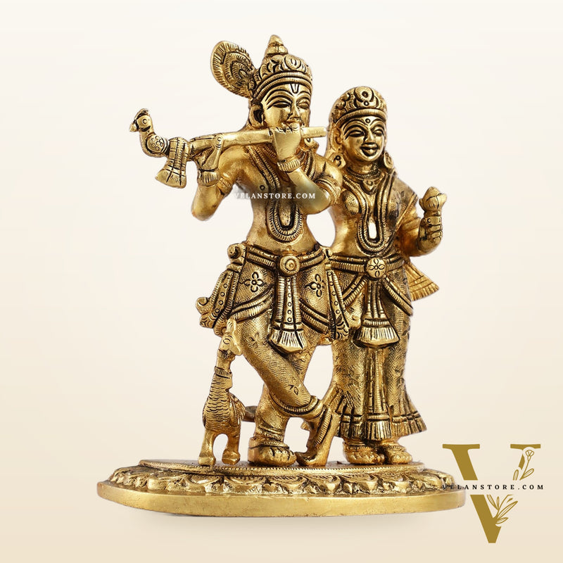 Pure Brass Superfine Radha Krishna Idol with Peacock 7 inch