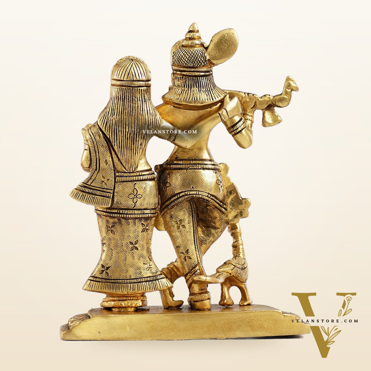 Pure Brass Superfine Radha Krishna Idol with Peacock 7 inch