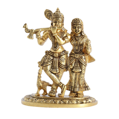Pure Brass Superfine Radha Krishna Idol with Peacock 7 inch