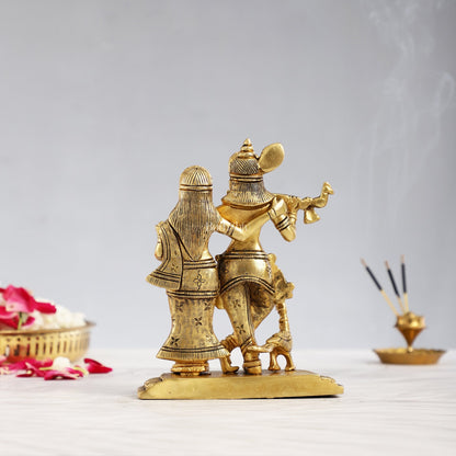 Pure Brass Superfine Radha Krishna Idol with Peacock 7 inch