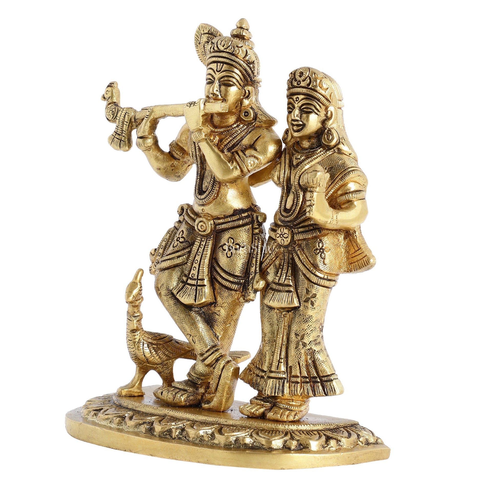 Pure Brass Superfine Radha Krishna Idol with Peacock 7 inch