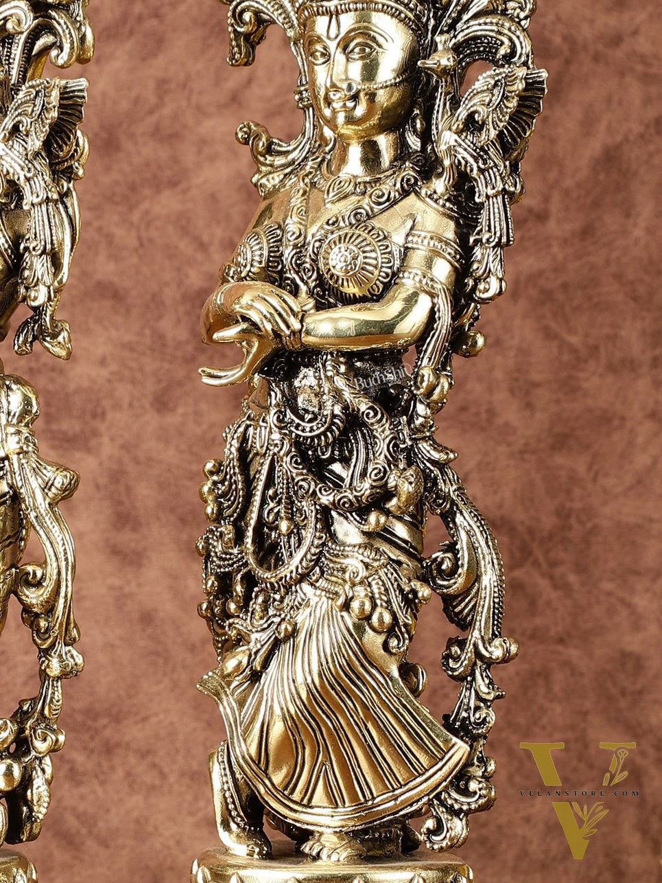Pure Brass Superfine Radha Krishna Idols - Intricately Carved - 11" Tall