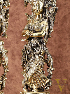 Pure Brass Superfine Radha Krishna Idols - Intricately Carved - 11" Tall