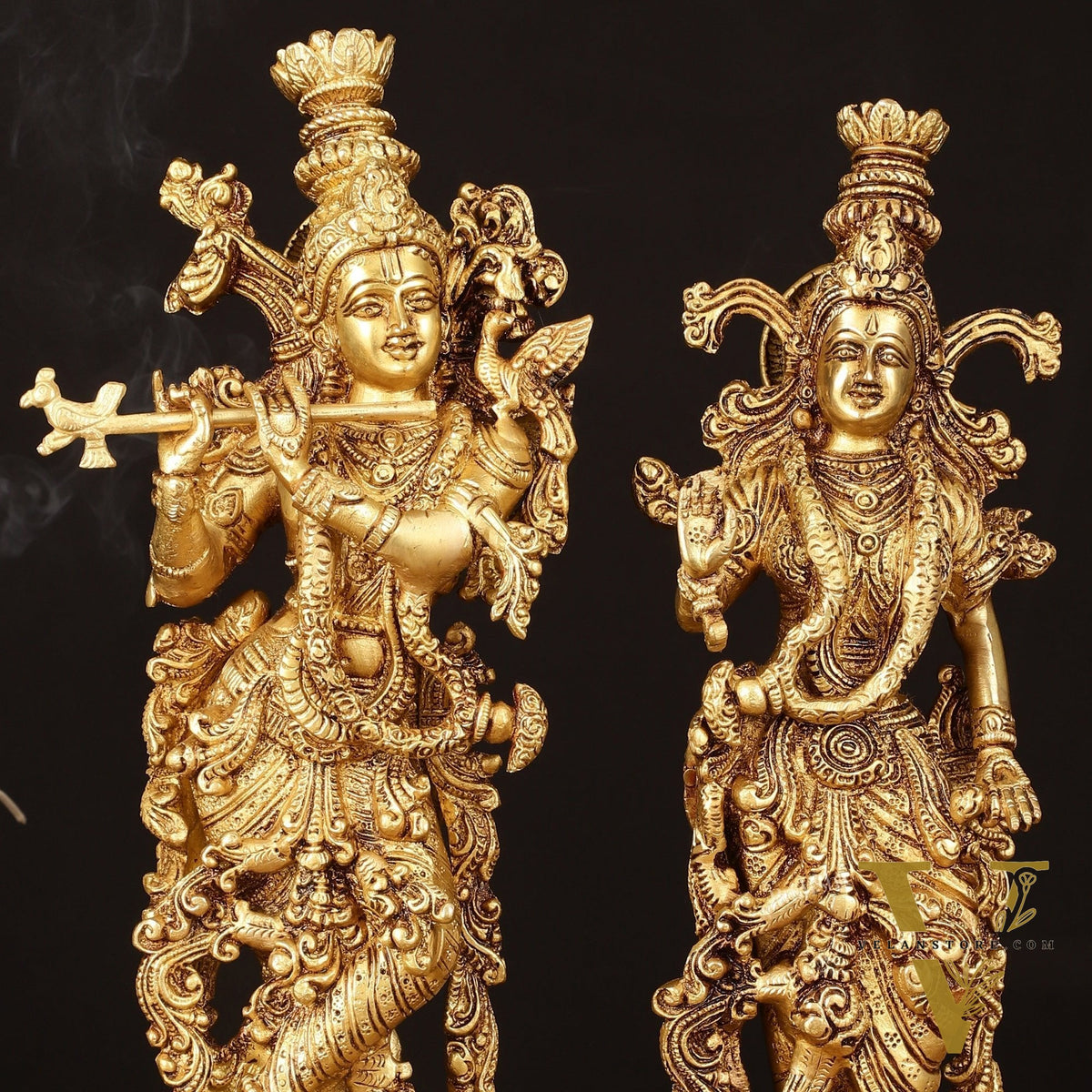 Pure Brass Superfine Radha Krishna Idols Pair on Lotus - 14" Elegant Sculpture
