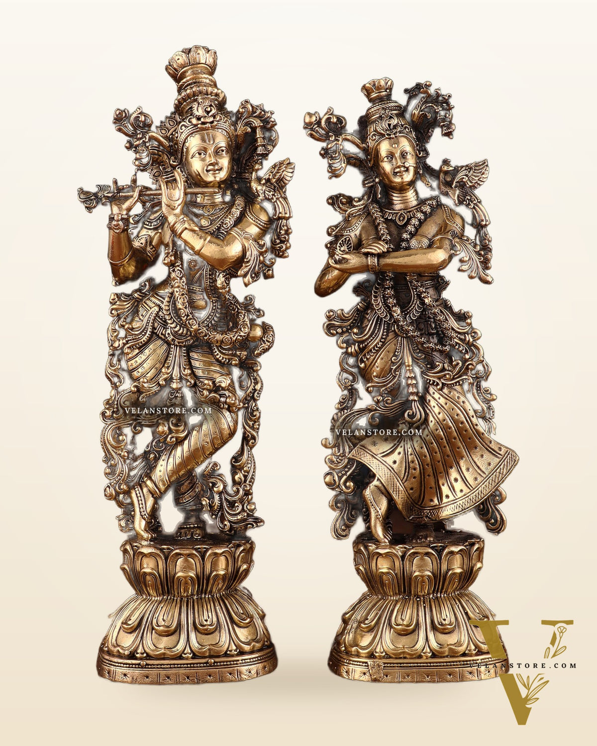 Pure Brass Superfine Radha Krishna Intricate Idol 11.5"