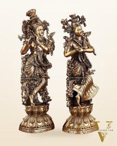 Pure Brass Superfine Radha Krishna Intricate Idol 11.5"
