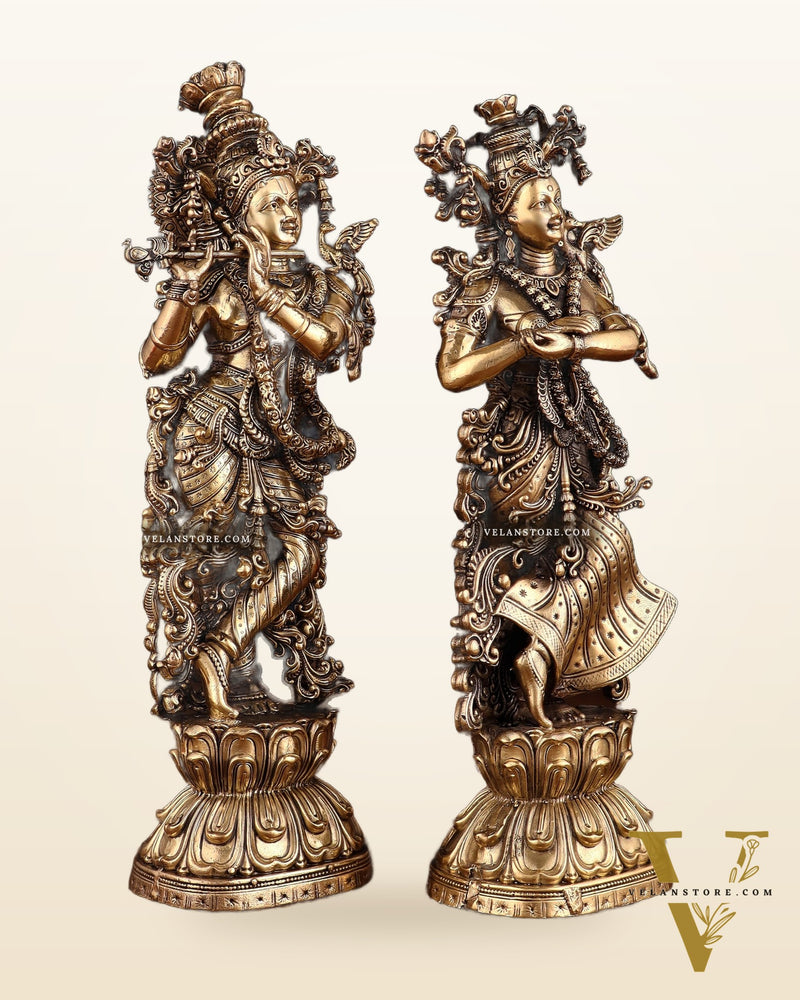 Pure Brass Superfine Radha Krishna Intricate Idol 11.5"