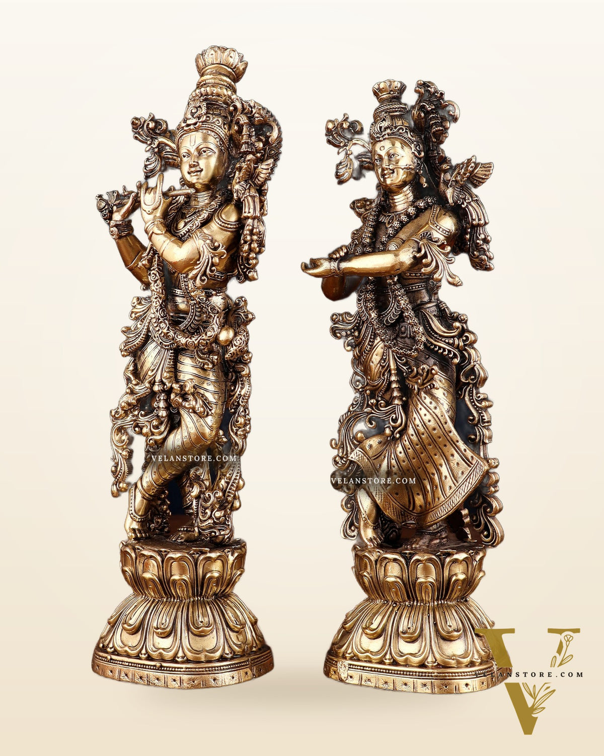 Pure Brass Superfine Radha Krishna Intricate Idol 11.5"