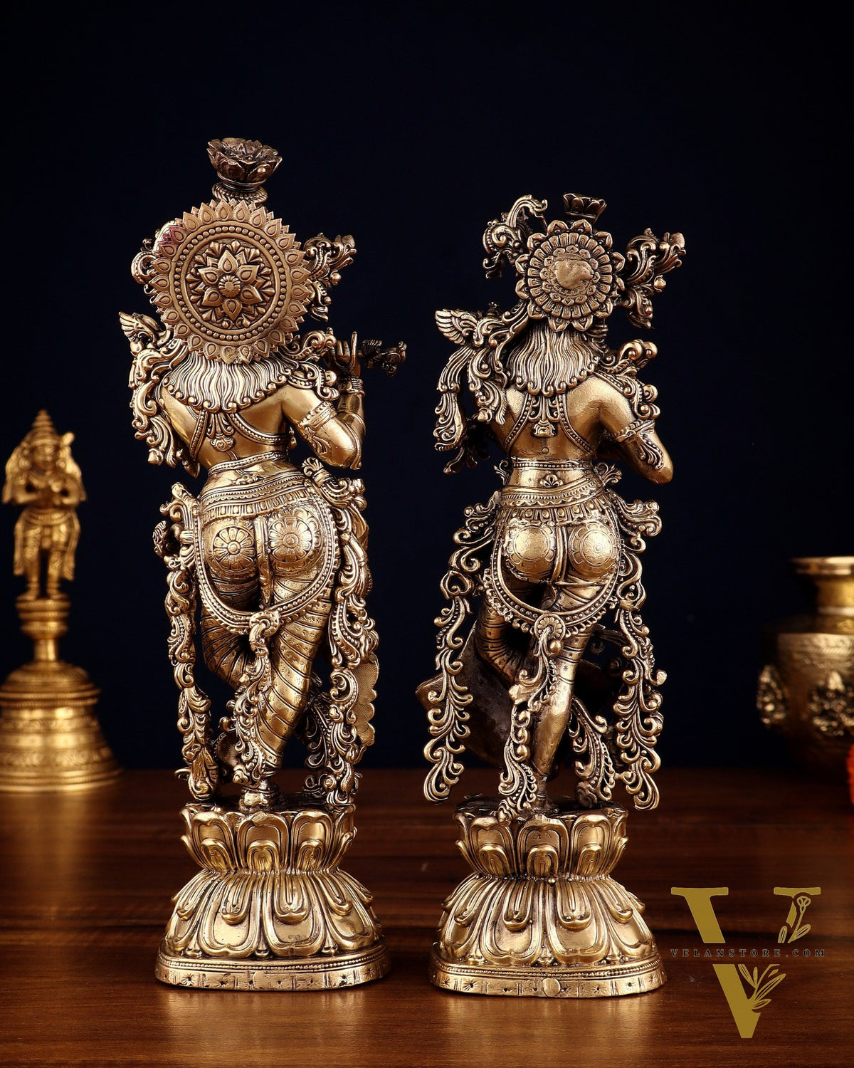 Pure Brass Superfine Radha Krishna Intricate Idol 11.5"