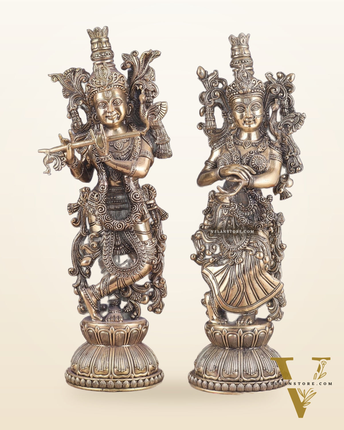 Pure Brass Superfine Radha Krishna Pair Statue – 16 Inch
