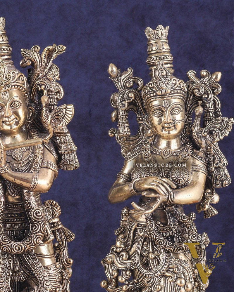 Pure Brass Superfine Radha Krishna Pair Statue – 16 Inch