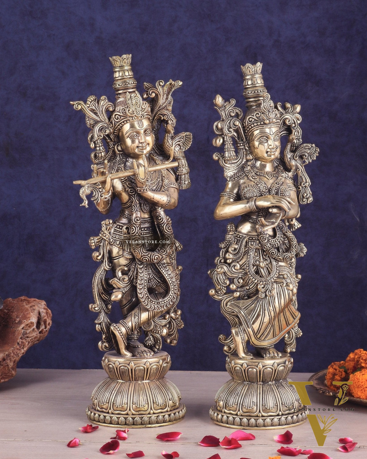 Pure Brass Superfine Radha Krishna Pair Statue – 16 Inch