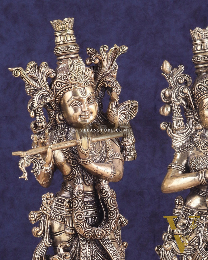 Pure Brass Superfine Radha Krishna Pair Statue – 16 Inch