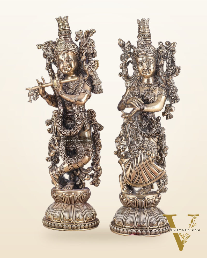 Pure Brass Superfine Radha Krishna Pair Statue – 16 Inch