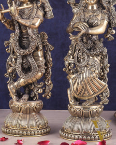 Pure Brass Superfine Radha Krishna Pair Statue – 16 Inch