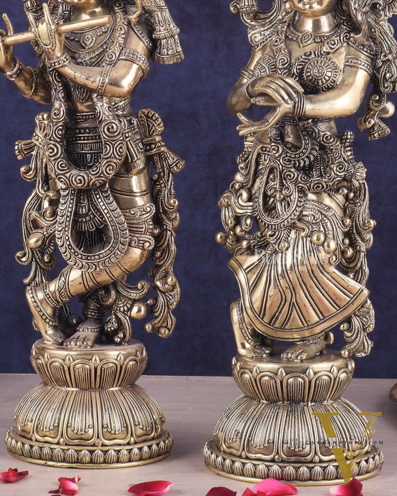 Pure Brass Superfine Radha Krishna Pair Statue – 16 Inch