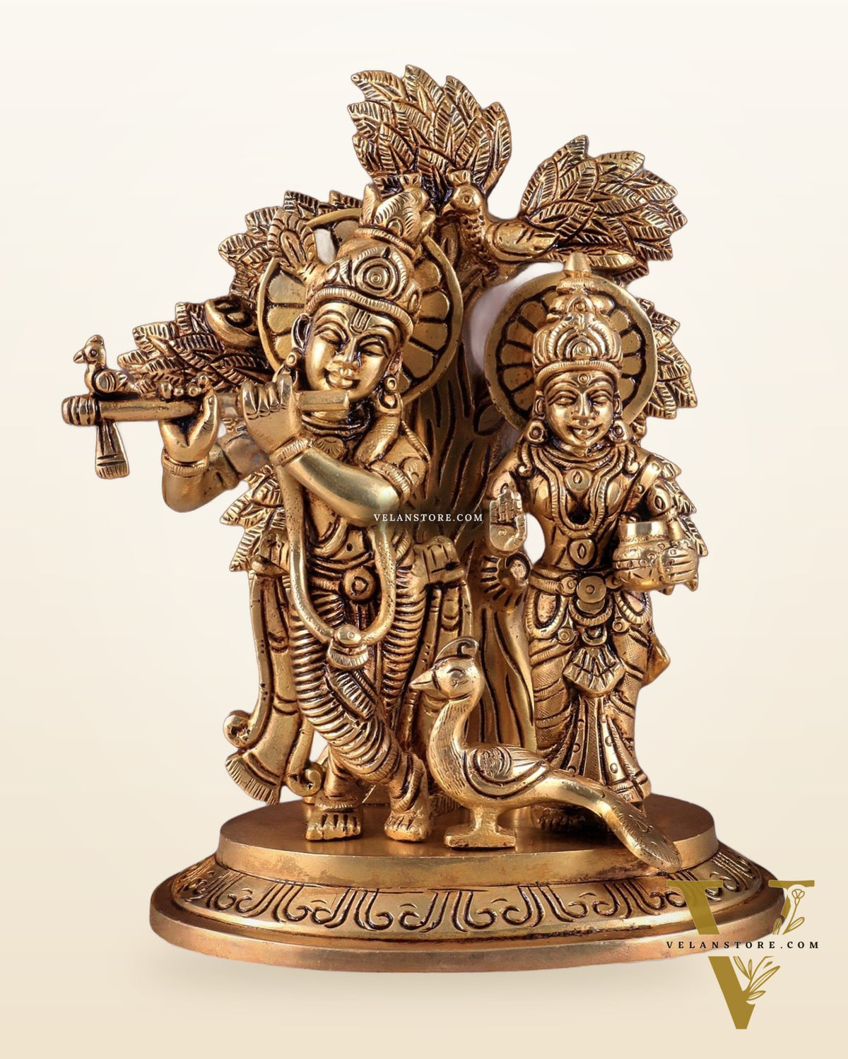 Pure Brass Superfine Radha Krishna Standing Under Kalpavriksha Statue
