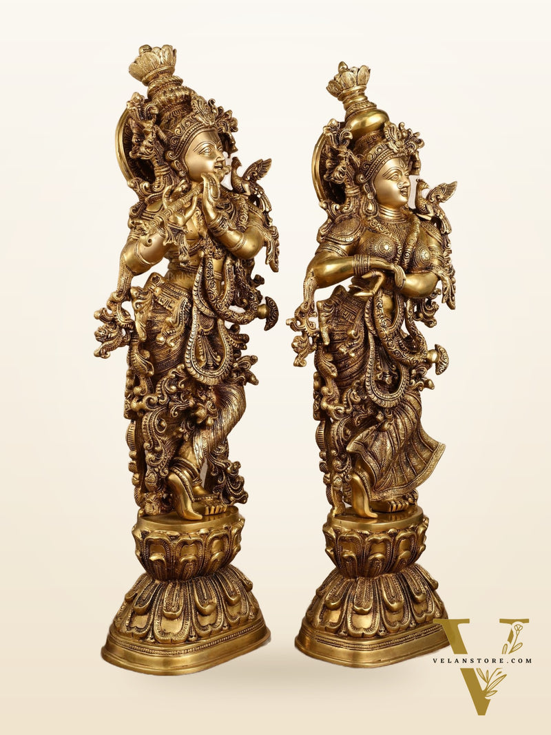 Pure Brass Superfine Radha Krishna Statue | 30" pair
