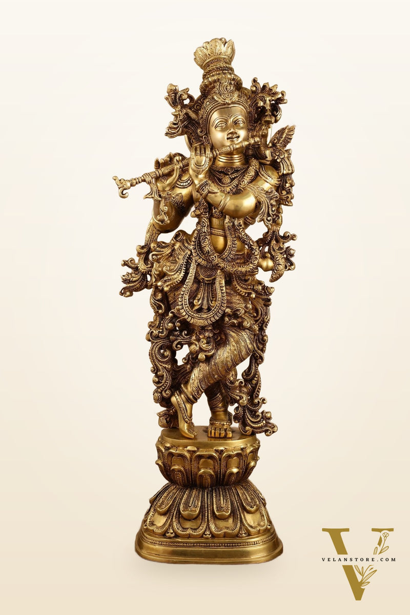 Pure Brass Superfine Radha Krishna Statue | 30" pair