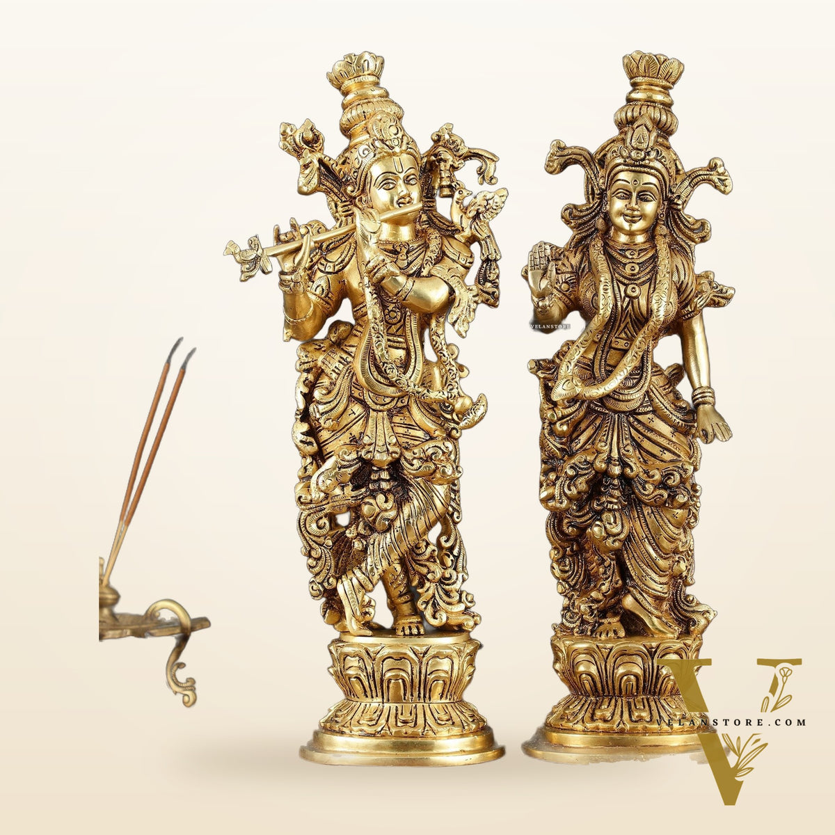 Pure Brass Superfine Radha Krishna Statues – 14" Height, Finely Carved with Sharp Features