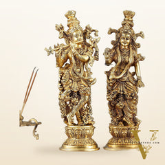 Pure Brass Superfine Radha Krishna Statues – 14" Height, Finely Carved with Sharp Features