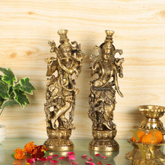 Pure Brass Superfine Radha Krishna Statues - 14" Height | Finely Carved