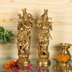 Pure Brass Superfine Radha Krishna Statues - 14" Height | Finely Carved