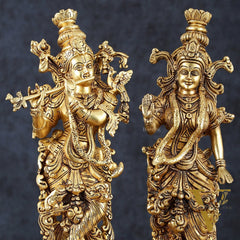 Pure Brass Superfine Radha Krishna Statues – 14" Height, Finely Carved with Sharp Features