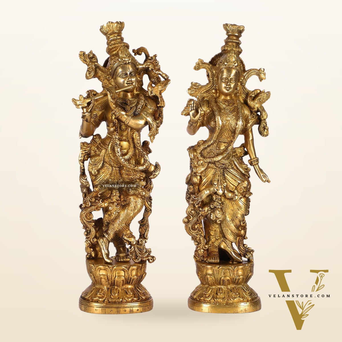 Pure Brass Superfine Radha Krishna Statues - 14" Height | Finely Carved