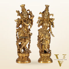 Pure Brass Superfine Radha Krishna Statues - 14" Height | Finely Carved