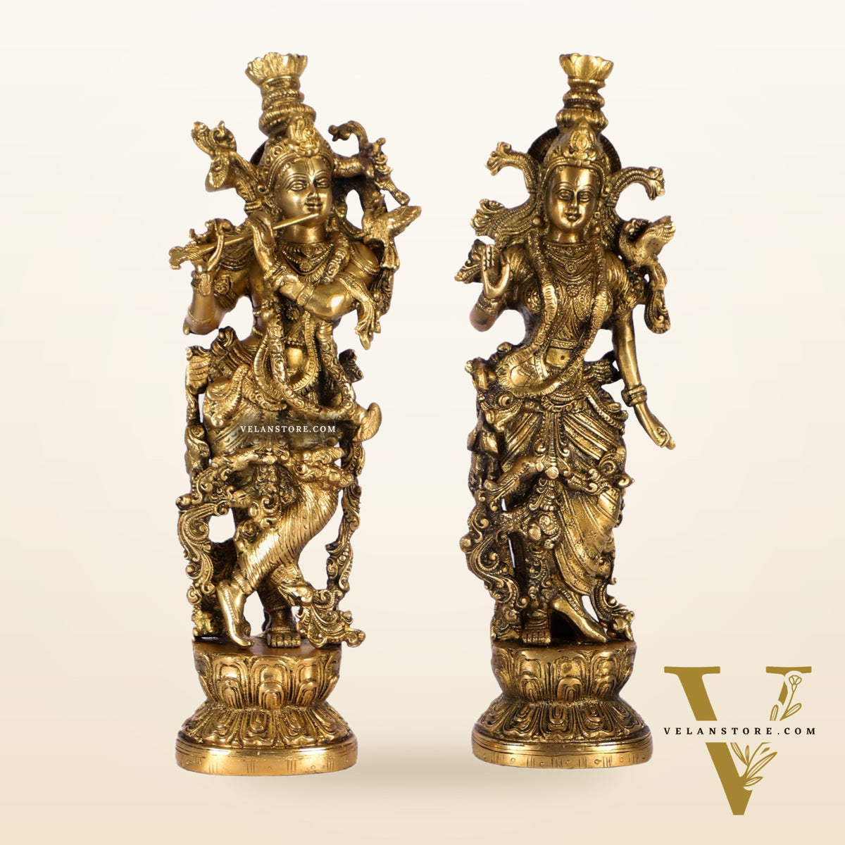 Pure Brass Superfine Radha Krishna Statues - 14" Height | Finely Carved