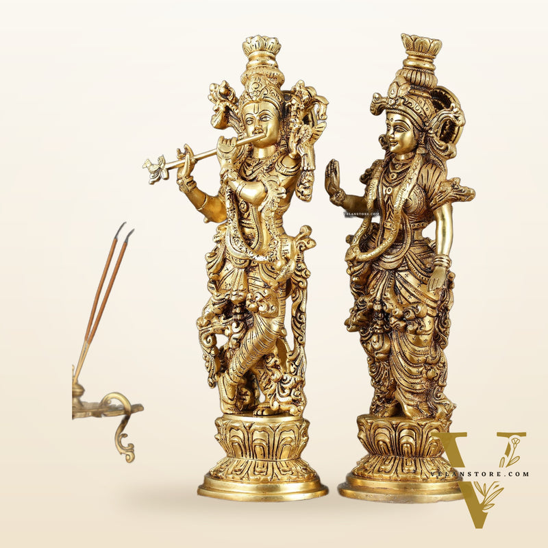 Pure Brass Superfine Radha Krishna Statues – 14" Height, Finely Carved with Sharp Features